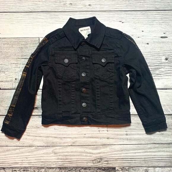 True Religion Black Jean Jacket with Removable Hood - Picture 1 of 12